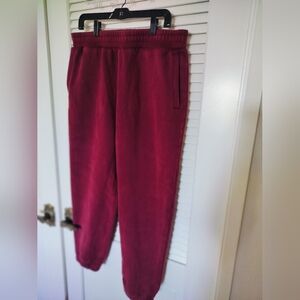 Men's Dark Red Fleece Lined Sweatpants Joggers Front Pockets Drawstring Waist L